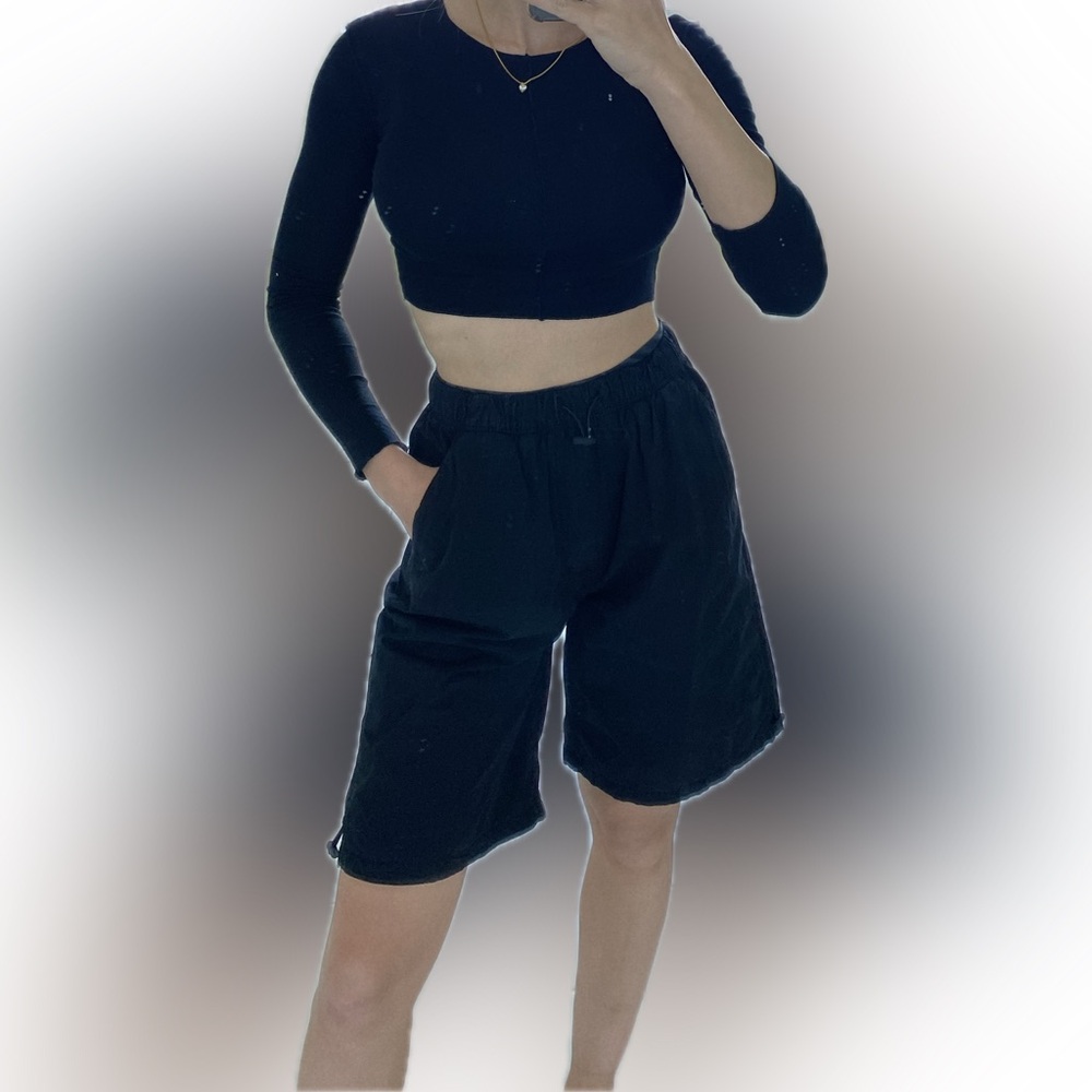 Zara NWT Women’s Elastic High Waist Boyfriend Shorts Black Size XS